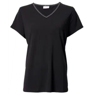 SCHWARZES DAMEN-T-SHIRT MIT V-AUSSCHNITT