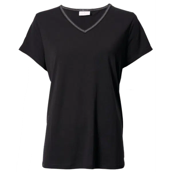 SCHWARZES DAMEN-T-SHIRT MIT V-AUSSCHNITT